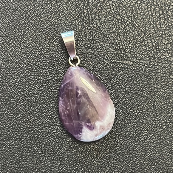 Amethyst Teardrop Natural Stone Pendant With Silvertone Bale - Picture 1 of 14